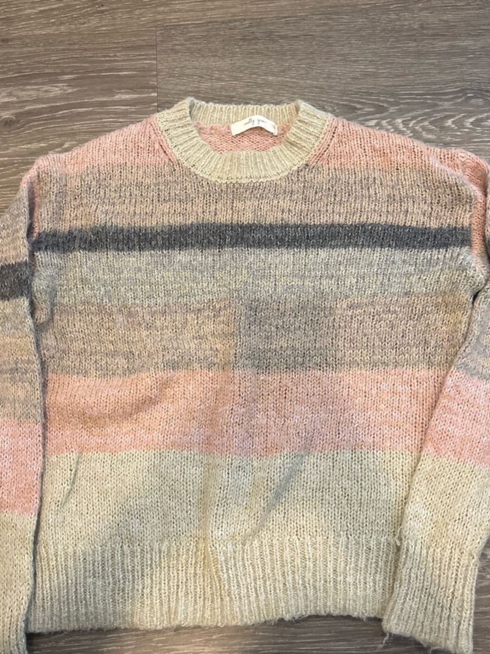 Striped Crewneck Sweater in Light Pink & Gray - Unbranded